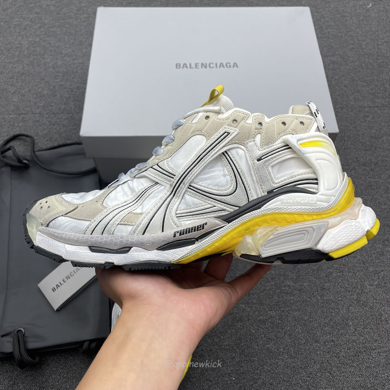 Balenciaga Runner Nylon Grey White Yellow Womens 772774 W3rny 9170 (3) - newkick.app